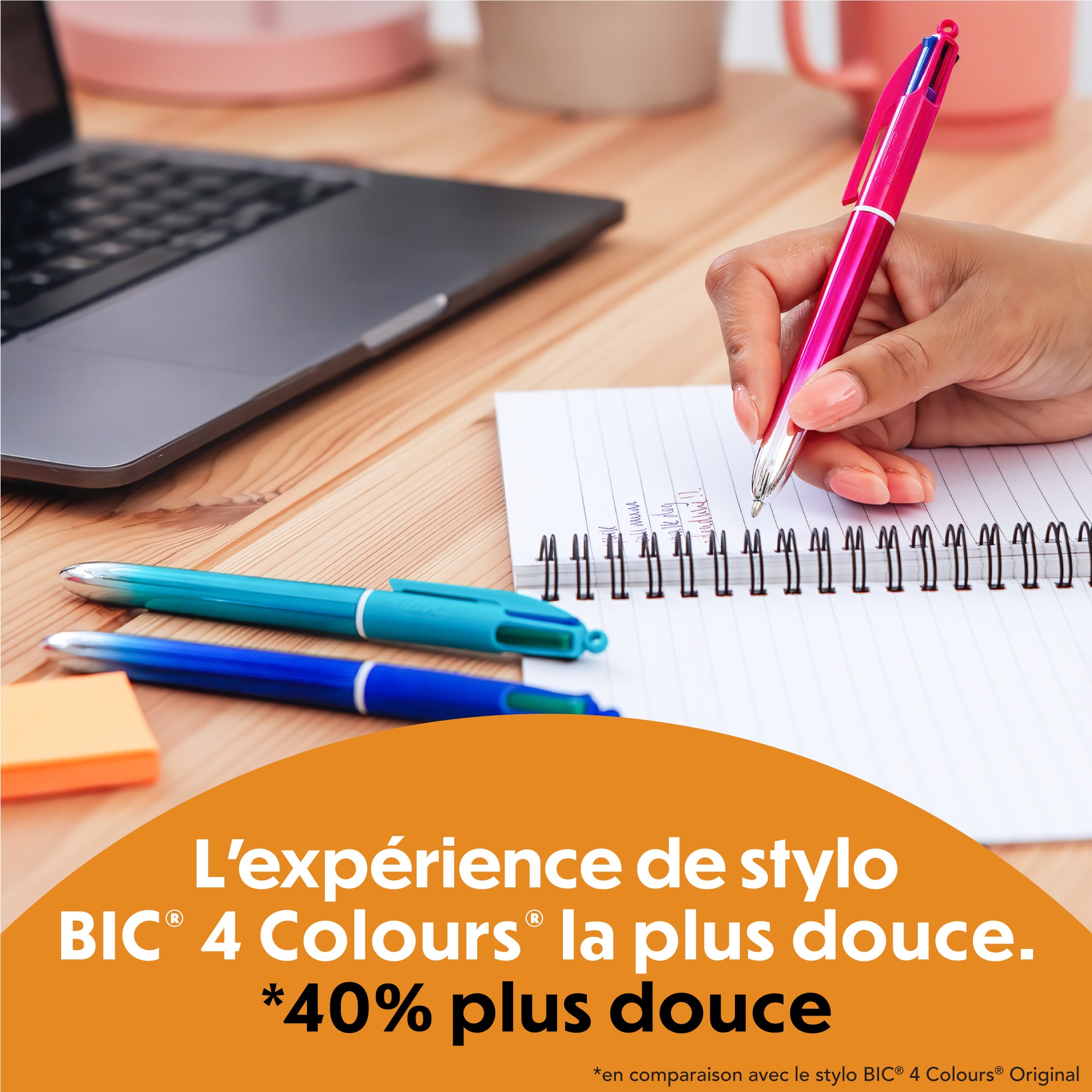 BIC 4 Couleurs Smooth Stylos-Billes Rétractables à Pointe Moyenne (1 mm) avec le corps bleu roi, bleu-vert et Rose dégradé - Couleurs d’Encre Assorties, Pack de 3