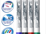 BIC Velleda 1741 Feutres pour Tableau Blanc Effaçables à Sec Pointe Conique Moyenne - Couleurs Assorties, Blister de 4