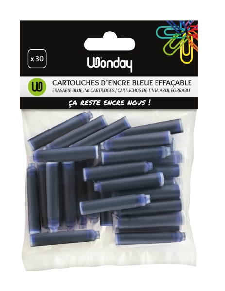 WONDAY Lot de 30 cartouches courtes d'encre Bleue (effaçable)