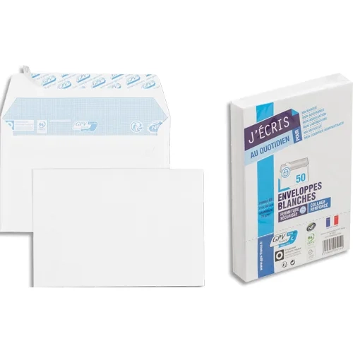 GPV Paquet de 50 enveloppes Blanches auto-adhésives 80 grammes format C6 114x162mm NF Environnement PEFC