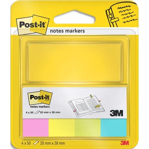 POST-IT® Marque-pages en papier Beachside 20 x 38 mm. Lot de 4 blocs de 50 feuilles