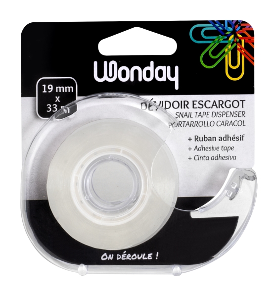 WONDAY Dévidoir " ESCARGOT" - pvc transparent - pr rouleau 19x 33 + 1 rouleau